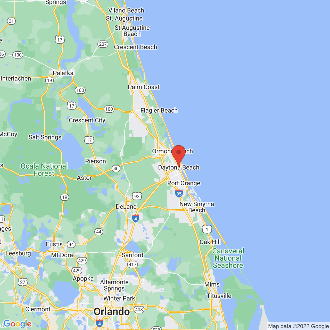 Google map image of our location in   Daytona Beach, FL